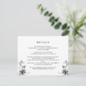 Elegant Black Botanical Leaves Weddenschap Details Informatiekaartje (Staand voorkant)