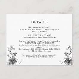 Elegant Black Botanical Leaves Weddenschap Details Informatiekaartje