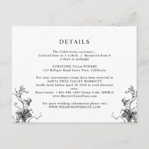 Elegant Black Botanical Leaves Weddenschap Details Informatiekaartje