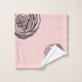 Elegant Black Botanical Roos op Blush Baby Roze Bad Handdoek (Wasdoekje)