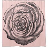 Elegant Black Botanical Roos op Blush Baby Roze Douchegordijn (Voorkant)