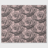 Elegant Black Botanical Roos op Blush Bleek Roze Cadeaupapier (Vlak)