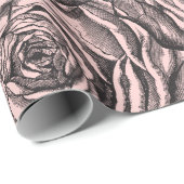 Elegant Black Botanical Roos op Blush Bleek Roze Cadeaupapier (Rol Hoek)