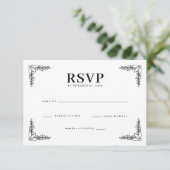 Elegant Black Botanical RSVP Kaartje (Staand voorkant)