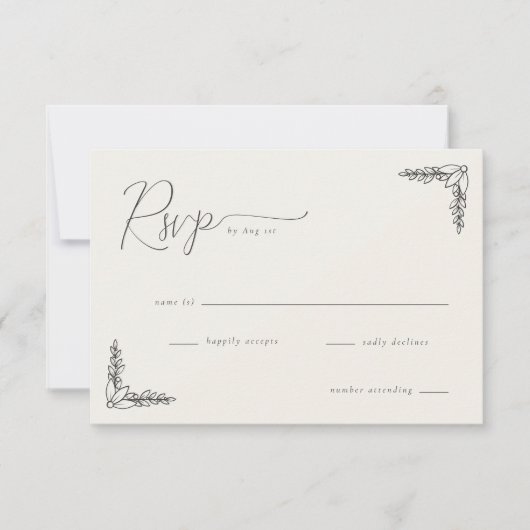 Elegant Black Botanical RSVP Kaartje (Voorkant)