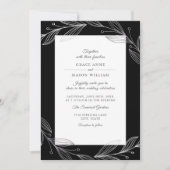 Elegant Black Botanical Silver Leaves Wedding Kaart (Voorkant)