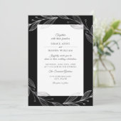 Elegant Black Botanical Silver Leaves Wedding Kaart (Staand voorkant)