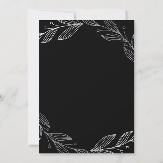 Elegant Black Botanical Silver Leaves Wedding Kaart (Achterkant)