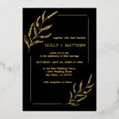 Elegant Black Botanical Wedding Real Gold Folie Uitnodiging (Voorkant)