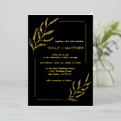 Elegant Black Botanical Wedding Real Gold Folie Uitnodiging (Staand Voorkant)