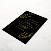 Elegant Black Botanical Wedding Real Gold Folie Uitnodiging (Gedraaid)