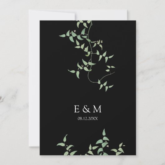 Elegant Black |  botanische bruiloft Griekenland Save The Date (Voorkant)