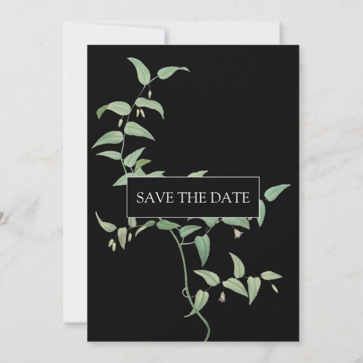 Elegant Black |  botanische bruiloft Griekenland Save The Date (Achterkant)