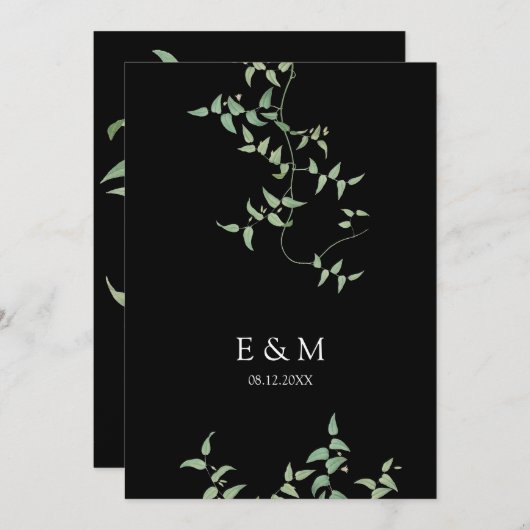Elegant Black | botanische bruiloft Griekenland Save The Date (Voorkant / Achterkant)