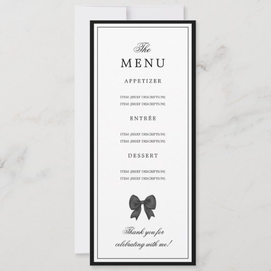 Elegant Black Bow 16th Birthday Program Menu  Kaart (Achterkant)