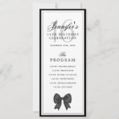 Elegant Black Bow 16th Birthday Program Menu  Kaart (Voorkant)