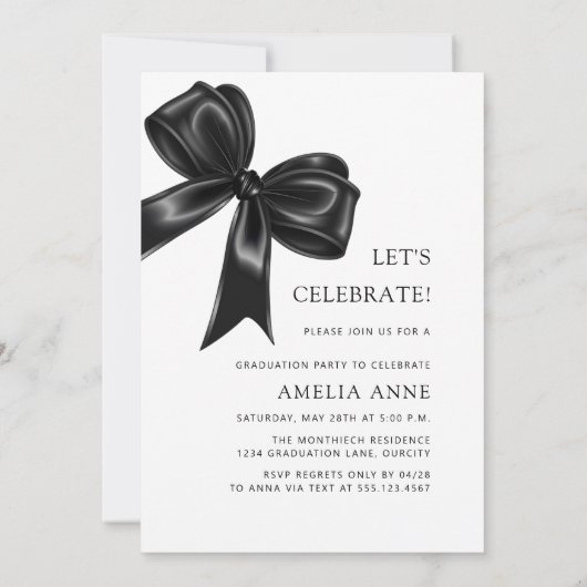 Elegant Black Bow 2025 Afstuderen Fotofeest Kaart (Achterkant)