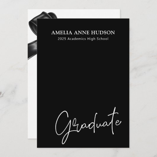 Elegant Black Bow 2025 Afstuderen Fotofeest Kaart (Voorkant / Achterkant)