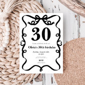 Elegant black bow 30th birthday invitation kaart