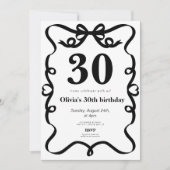 Elegant black bow 30th birthday invitation kaart (Voorkant)