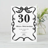 Elegant black bow 30th birthday invitation kaart (Staand voorkant)