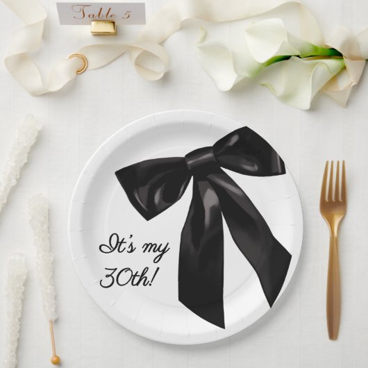 Elegant Black Bow 30th Birthday Paper Plates Papieren Bordje (Huwelijk)