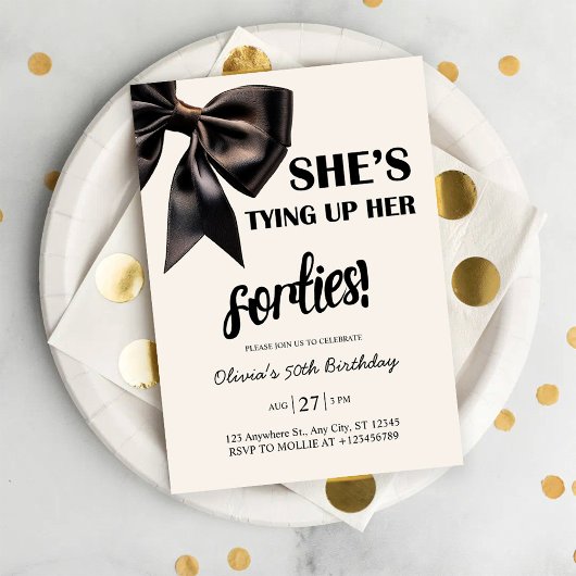 Elegant Black Bow 50th Birthday Invitation Kaart
