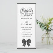 Elegant Black Bow 90th Birthday Program + Menu  Kaart (Staand voorkant)