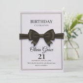 Elegant Black Bow Birthday Invitation Kaart (Staand voorkant)