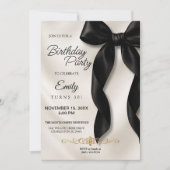 Elegant Black Bow Birthday Invitation Kaart (Voorkant)