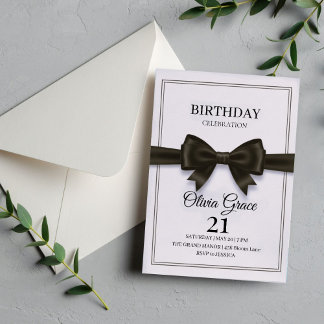 Elegant Black Bow Birthday Invitation Kaart