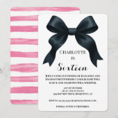 Elegant Black Bow Birthday Invite - Pink Stripe Kaart (Voorkant / Achterkant)