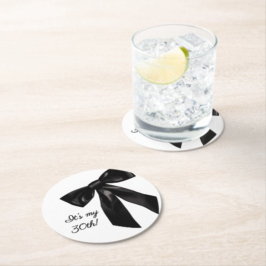Elegant Black Bow Birthday Party Coasters Ronde Kartonnen Onderzetter (Insitu)