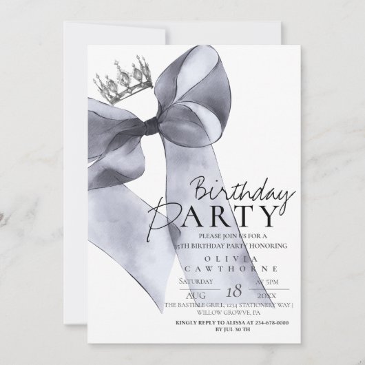 Elegant Black Bow Birthday Party Kaart (Voorkant)