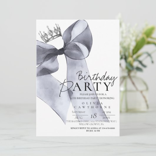 Elegant Black Bow Birthday Party Kaart (Staand voorkant)