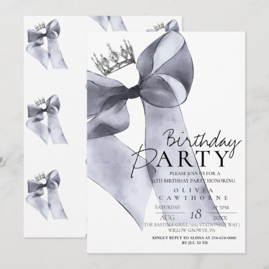Elegant Black Bow Birthday Party  Kaart (Voorkant / Achterkant)
