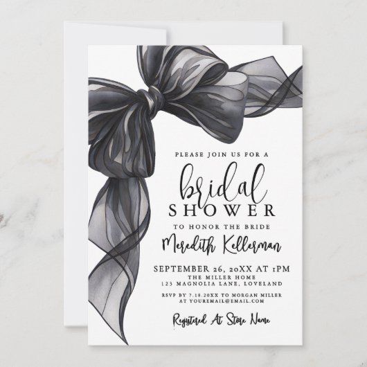 Elegant Black Bow Bridal Shower Kaart (Voorkant)