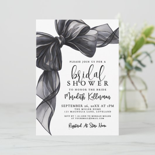 Elegant Black Bow Bridal Shower Kaart (Staand voorkant)