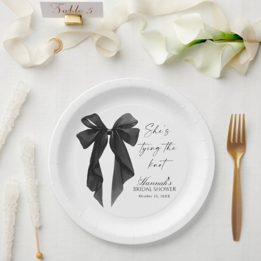 Elegant Black Bow Bridal Shower  Papieren Bordje (Huwelijk)
