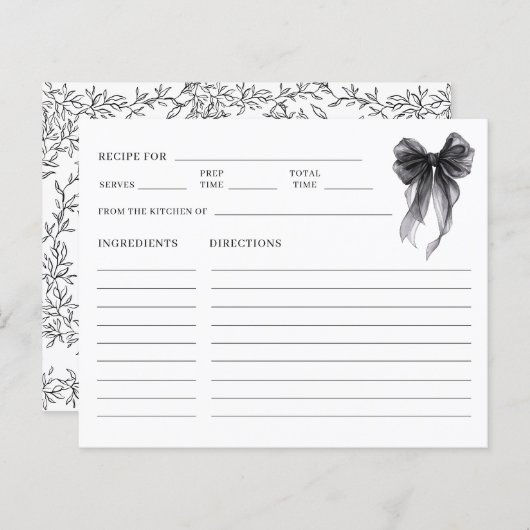 Elegant Black Bow Bridal Shower Recipe (Voorkant / Achterkant)