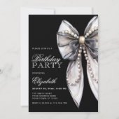 Elegant Black Bow en Pearl verjaardagsfeestje Kaart (Voorkant)