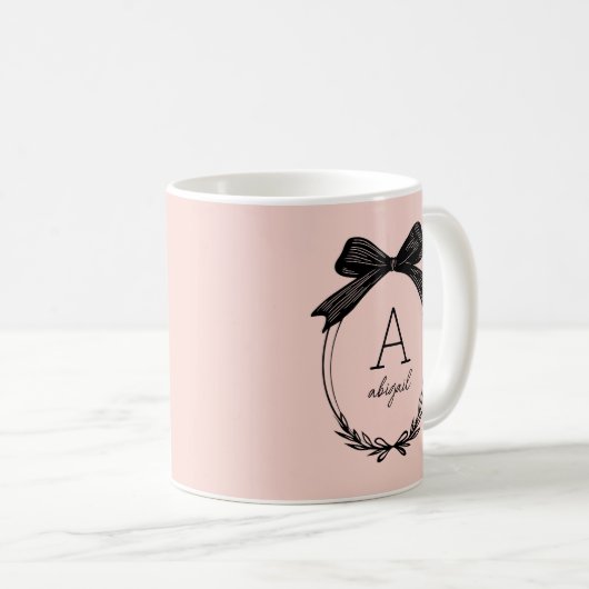 Elegant Black Bow Initial Chic Blush Pink Monogram Koffiemok (Voorkant rechts)
