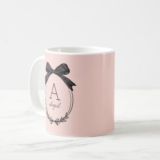 Elegant Black Bow Initial Chic Blush Pink Monogram Koffiemok (Voorkant links)
