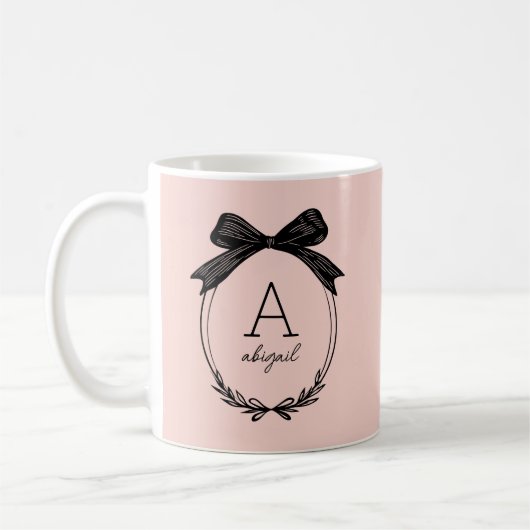 Elegant Black Bow Initial Chic Blush Pink Monogram Koffiemok (Links)