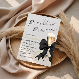 Elegant Black Bow Pearls Bridal Shower Invitation Kaart
