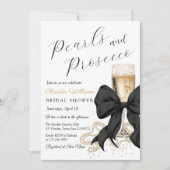 Elegant Black Bow Pearls Bridal Shower Invitation Kaart (Voorkant)