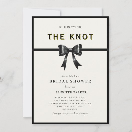 Elegant Black Bow Tying the knot Bridal Shower Kaart (Voorkant)