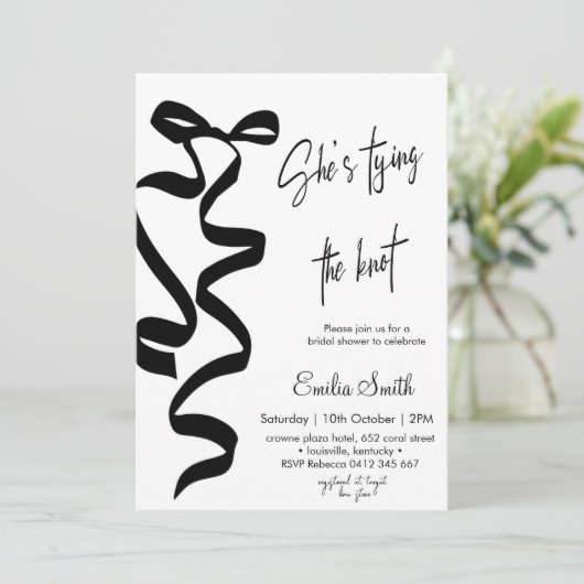 Elegant Black bow tying the knot bridal shower Kaart (Staand voorkant)
