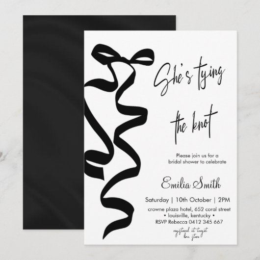 Elegant Black bow tying the knot bridal shower Kaart (Voorkant / Achterkant)