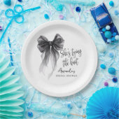 Elegant Black Bow Tying The Knot Bridal Shower Papieren Bordje (Feest)
